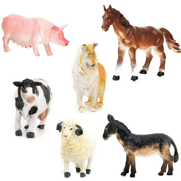 6Pcs Simulated Farm Animal Sheep Dog Horse Donkey Ox Cow Set Plastic Model R.H5
